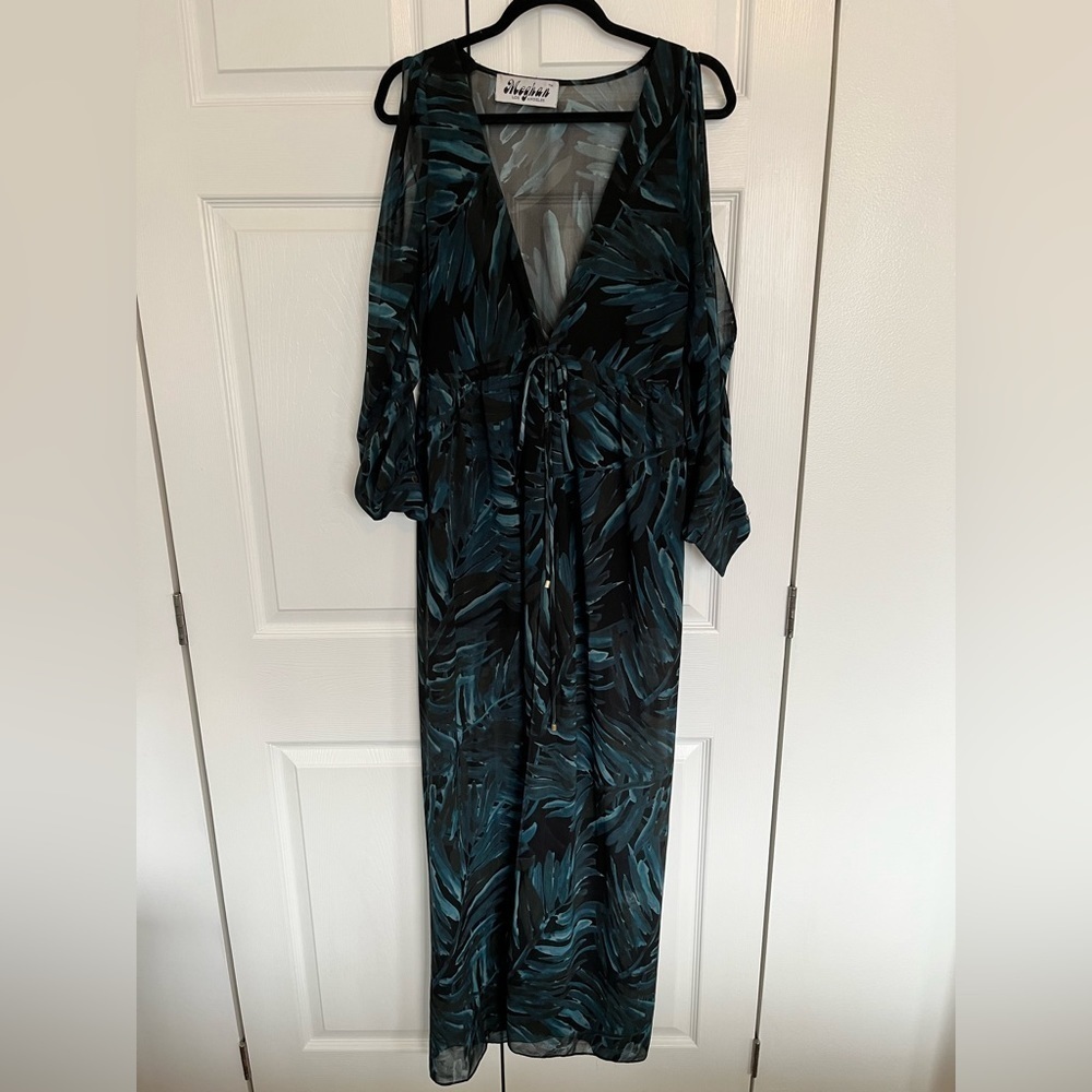 MEGHAN LA Tropical Split Long Sleeve High Low Dress Size S - Picture 2 of 9